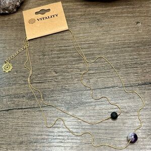 Gold Tone Iron Chain Lava Rock And Amethyst Diffuser Necklace